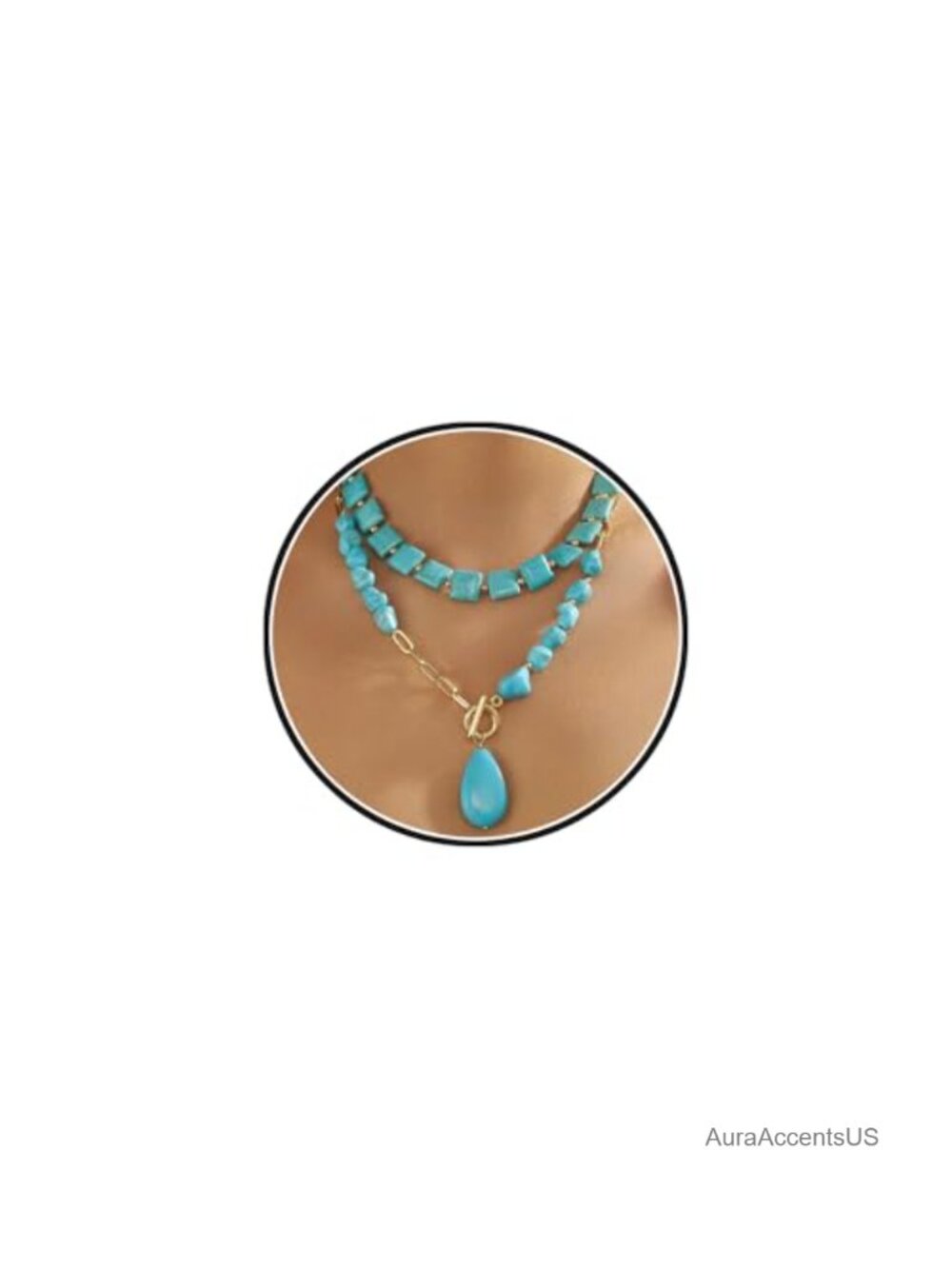 Chunky Western Turquoise Layered Statement Necklace